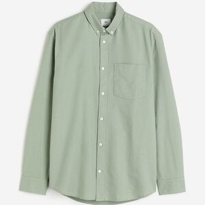 H&M Men's Casual Olive Button Down Shirt